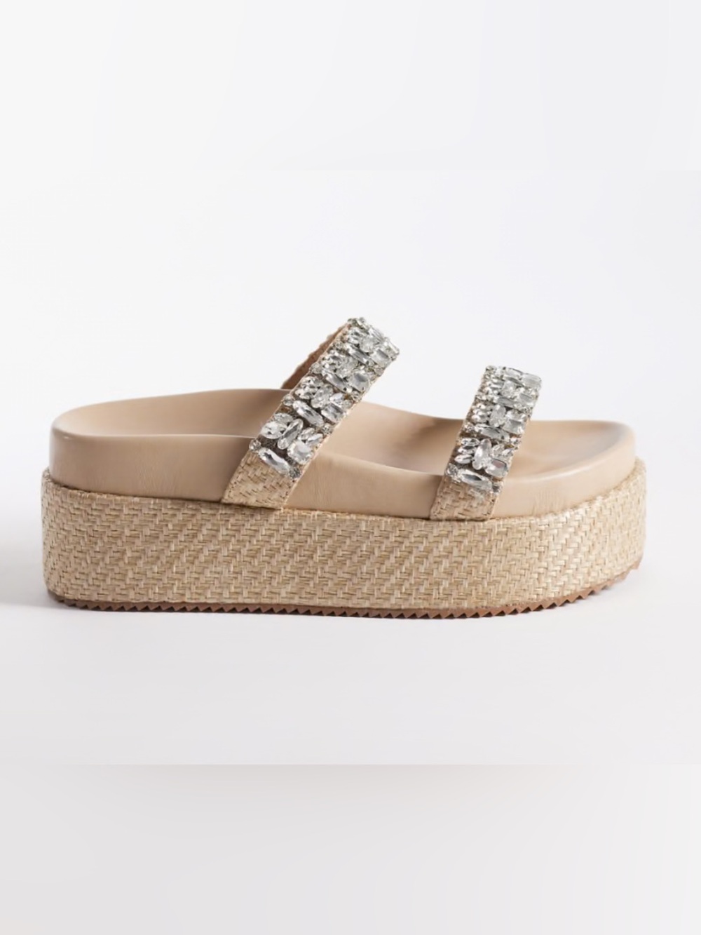 Public Desire Jeweled Double-Strap Platform Sandal in Beige